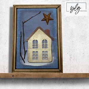 Mixed Media Wall Art | Winter Scene | House | Snow | Trees | Stars | 3D …